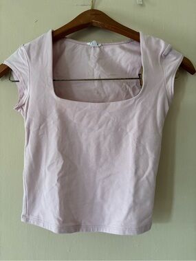 Garage Light Pink Square Neck Cap Sleeve Top
